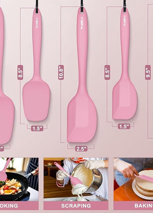 Walfos Silicone Spatula Set of 5 - (600°F) High Heat Resistant Kitchen Scraper Spatulas, One-Pieces Seamless Design, Perfect for Cooking Mixing & Baking - BPA Free and Dishwasher Safe（Pink）