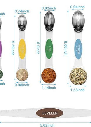 Aovchei 7 PCS Magnetic Measuring Spoons Set, Dual Sided, Stainless Steel Small Tablespoon, Teaspoons, Fits in Spice Jars, for Dry and Liquid, MultiColor