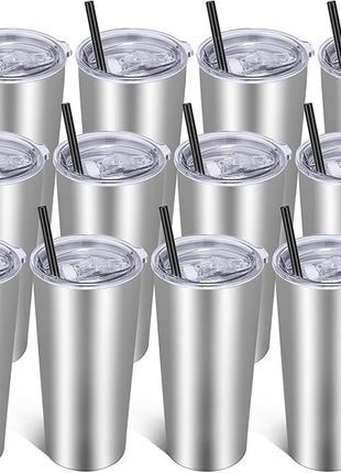 VEGOND 20oz Tumbler Bulk with Lid and Straw 12 Pack, Stainless Steel Vacuum Insulated Tumbler, Double Wall Coffee Cup Travel Mug, Stainless Steel