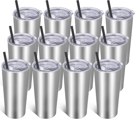 VEGOND 20oz Tumbler Bulk with Lid and Straw 12 Pack, Stainless Steel Vacuum Insulated Tumbler, Double Wall Coffee Cup Travel Mug, Stainless Steel