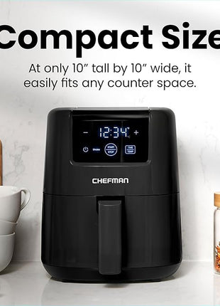 CHEFMAN 2 Qt Mini Air Fryer – Digital Space-Saving Compact Air Fryer with Nonstick and Dishwasher Safe Basket, Quick & Easy Meals in Minutes, Features Digital Timer and Shake Reminder – Black