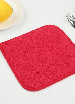 100% Cotton Kitchen Everyday Basic Terry Pot Holder Heat Resistant Coaster Potholder for Cooking and Baking Set of 5 Red