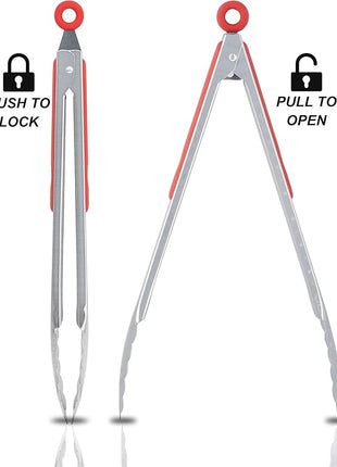 Anaeat Premium Sturdy Barbecue Tongs for Kitchen Grill & BBQ - 7,9,12 Inch Non-Slip Stainless Steel Locking Tongs Heat Resistant for Grilling, Cooking, Turning and Barbecue