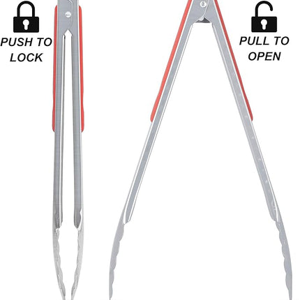 Anaeat Premium Sturdy Barbecue Tongs for Kitchen Grill & BBQ - 7,9,12 Inch Non-Slip Stainless Steel Locking Tongs Heat Resistant for Grilling, Cooking, Turning and Barbecue