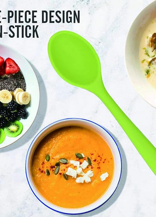 Meajore 2 Pcs Silicone Spoons for Cooking Heat Resistant, Hygienic Design Cooking Utensi Mixing Spoons for Kitchen Cooking Baking Stirring Mixing Tools (Green)