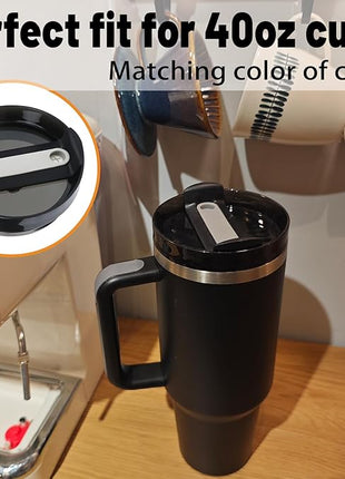 40 OZ Tumbler Lid Replacement Fit for Stanley Cup, 2 Pack Clear Replacement Lids Fit for Stanley Travel Tumbler, Spill Proof Tumbler Covers for Stanley Cup Accessories (Black)