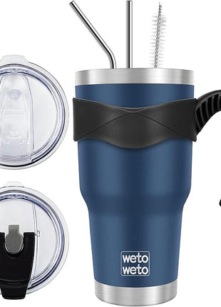 WETOWETO 30 oz Tumbler Stainless Steel Vacuum Insulated Coffee Cup with Handle, Double Wall Vacuum Coffee Thermal Cups for Hot and Cold drinks, Suitable for Travel (Navy Blue, 1 Pack)