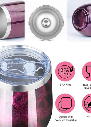 MEZMUT 12 Oz Insulated Wine Tumbler with Lid Double Wall Vacuum Stainless Steel Wine Glass Coffee Mug Insulated Tumbler Cup for Champaign, Cocktail, Beer (Purple Gold, 1 Pack)