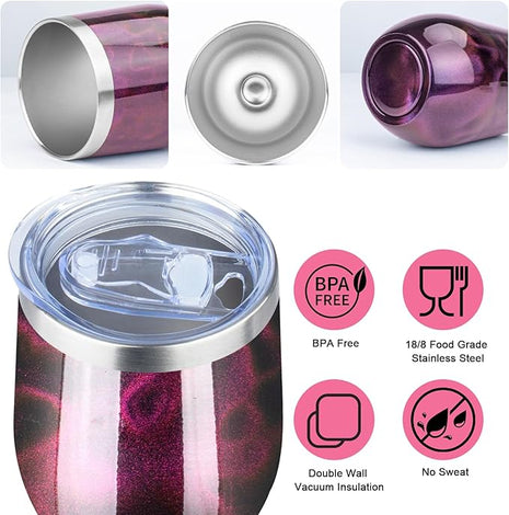 MEZMUT 12 Oz Insulated Wine Tumbler with Lid Double Wall Vacuum Stainless Steel Wine Glass Coffee Mug Insulated Tumbler Cup for Champaign, Cocktail, Beer (Purple Gold, 1 Pack)