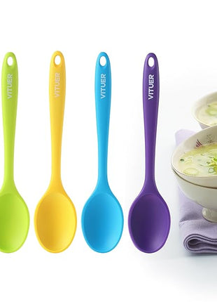 5PCS Silicone Serving Spoons Set, Vituer Heat Resistant Kitchen Spoons for Cooking, Mixing, Stirring and Serving, Dishwasher Safe (5 Pack, Multicolor)