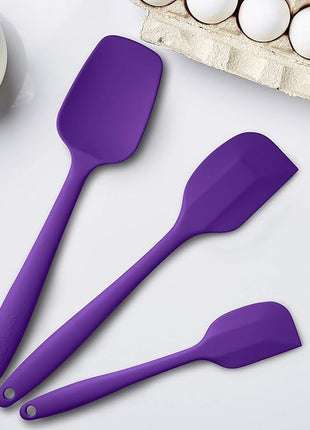 Silicone Spatula 3-piece Set, Ergonomic Handle High Heat-Resistant Spatulas, Non-stick Rubber Spatulas with Stainless Steel Core, Purple