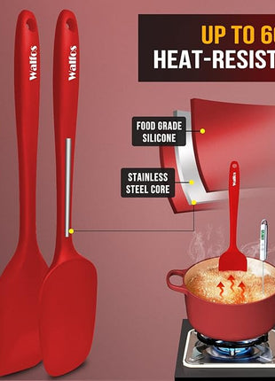 Walfos Silicone Spatula Set of 5-600°F Heat Resistant Kitchen Scraper Spatulas, Strong Steel Core and One-Pieces Seamless Design, Great for Cooking Mixing & Baking - BPA Free & Dishwasher Safe (Red)