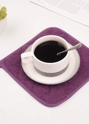 100% Cotton Kitchen Everyday Basic Terry Pot Holder Heat Resistant Coaster Potholder for Cooking and Baking Set of 5 Grape