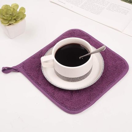 100% Cotton Kitchen Everyday Basic Terry Pot Holder Heat Resistant Coaster Potholder for Cooking and Baking Set of 5 Grape