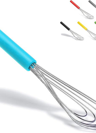 Flat Whisk Silicone Handle Non Slip 10" - 5 Wires Whisk with 10 Heads for Kitchen Cooking Color by Jell-Cell (Sky Blue)