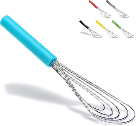 Flat Whisk Silicone Handle Non Slip 10" - 5 Wires Whisk with 10 Heads for Kitchen Cooking Color by Jell-Cell (Sky Blue)