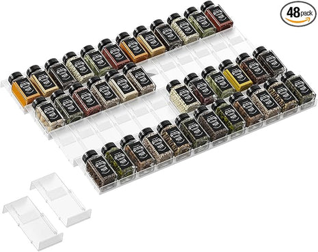 Famhap Spice Drawer Organizer, 48PCS Interlocking Expandable Seasoning Rack Tray Insert for Kitchen Drawers, Spice Rack Drawer for Spice Jars