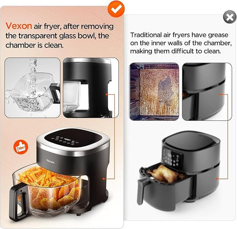 6-IN-1 Glass Air Fryer with 4.5 QT Capacity,Air Fry, Roast, Reheat, Dehydrate, Air Crisp Technology,Nonstick & Dishwasher Safe Basket,97% Less Oil,Features Digital Timer1