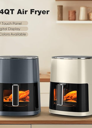 Sweetcrispy Air Fryer 6QT with Window, Square Airfryer Oven 12-in-1 for Family, 400°F Rapid Air Crispy Technology, Roast Bake Dehydrate, Nonstick & Easy-Clean Basket,Grey