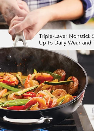 KitchenAid Hard Anodized Induction Nonstick Stir Fry Pan/Wok with Helper Handle, 12.25 Inch - Matte Black