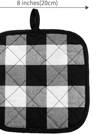 Joyhalo 4 Pack Pot Holders for Kitchen,Cotton Oven Holder with Great Heat Resistance,Non Slip Hot Pads for Kitchen Clearance,Black and White