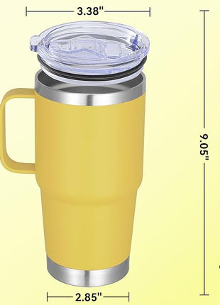 20 oz Stainless Steel Tumbler with Handle Bulk Metal Insulated Tumblers Travel Coffee Mug with Handle Double Wall Tumbler Cup with Lid and Straw, Yellow 6 Pack
