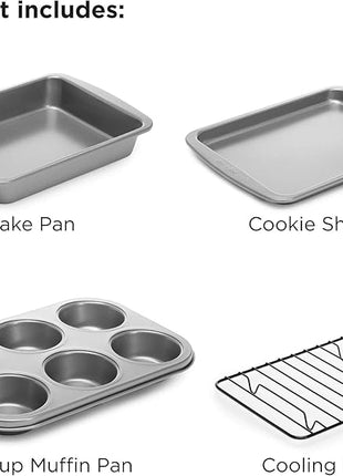 Ecolution Non-Stick Toaster Oven Bakeware Set 4-Piece, Carbon Steel, Easy to Clean and Perfect for Single Servings, Gray