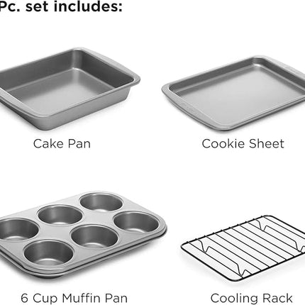 Ecolution Non-Stick Toaster Oven Bakeware Set 4-Piece, Carbon Steel, Easy to Clean and Perfect for Single Servings, Gray