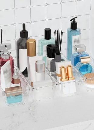 WOWBOX 6 Pack Clear Drawer Organizer Set, Acrylic Drawer Storage Trays, Storage Bins for Makeup, Cosmetics, Jewelries, Utensils, Gadgets, Office