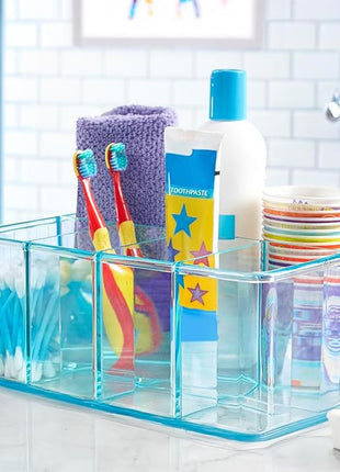 STORi 5-Compartment Plastic Organizer, Ocean Mist, Rectangular Divided Makeup and Vanity Storage Bin and Office Desk Caddy, Scalloped Wall Design, Made in USA