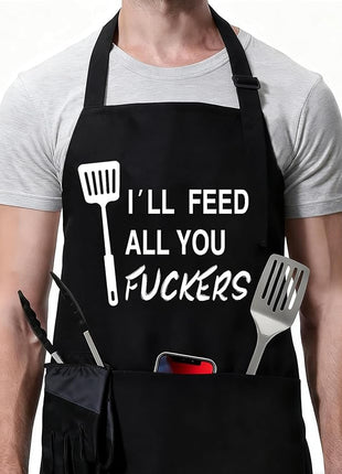 ZOORON Funny Black Chef Aprons for Men Adjustable BBQ Grill Kitchen Cooking Aprons with Pockets, Grill Accessories