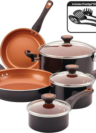 Farberware 10365 Glide Dishwasher Safe Nonstick Cookware Set / Pots and Pans Set - 11 Piece, Black