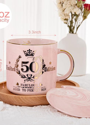 50th Birthday Gifts for Women Her, Fabulous 50 Aged to Perfection, 14oz Gold Pattern Coffee Mug, Cool Gifts Idea for Turning 50 Year old Mom, Wife, Daughter, Sister, Friends, Aunt, Nice Gift Boxed