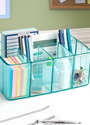 STORi 5-Compartment Plastic Organizer, Ocean Mist, Rectangular Divided Makeup and Vanity Storage Bin and Office Desk Caddy, Scalloped Wall Design, Made in USA