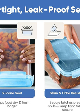 Chef's Path Airtight Food Containers with Lids (24 Pack - Blue) Kitchen Pantry Organization - BPA Free Food Storage Organizers for Cereal, Brown Sugar, Dry food - With Marker, Labels & Spoons