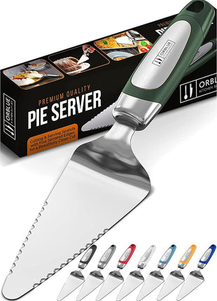 Orblue Pie Server, Essential Kitchen Tool, Serrated on Both Sides, Great for Right or Left Handed Chef, Stainless Steel Flatware, Cake Cutter, Dark Green