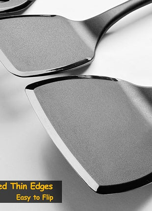 Large Size Silicone Spatula Set, 600°F Heat Resistant Silicone Spatula Turner Flipper for Cooking, Non Stick and Non Scratch Kitchen Utensils for Eggs & Pancakes, 2-Pack, Black