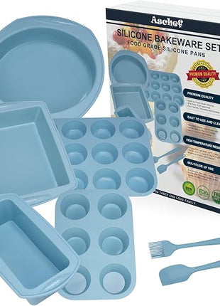 Economical 7in1 Nonstick Silicone Baking Cake Pan Cookie Sheet Molds Tray, Heat Resistant Bakeware Tools for Muffin Loaf Bread Pizza Cupcake