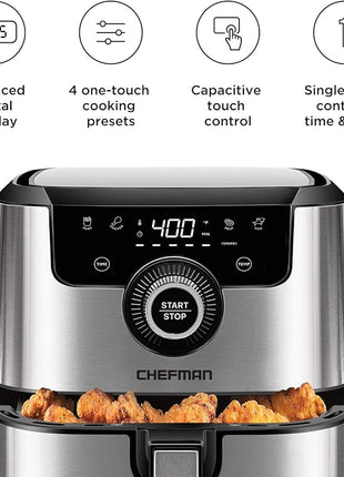 CHEFMAN Air Fryer Healthy Cooking, 4.5 Qt,User Friendly and Dual Control Temperature, Nonstick Stainless Steel, Dishwasher Safe Basket, w/ 60 Minute Timer & Auto Shutoff