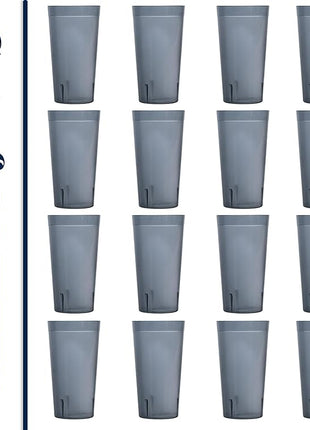 US Acrylic Cafe Plastic Reusable Tumblers (Set of 16) 20-ounce Water Cups in Grey | Value Set of Restaurant Style Drinking Glasses, Stackable, BPA-free, Made in the USA | Top-rack Dishwasher Safe