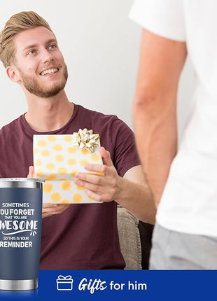 NOWWISH 20oz Navy Blue Tumbler, Sometimes You Forget You're Awesome Inspirational Stainless Steel Cup, Stocking Stuffer for Men, Ideal Christmas Birthday Gift for Him Husband Boyfriend