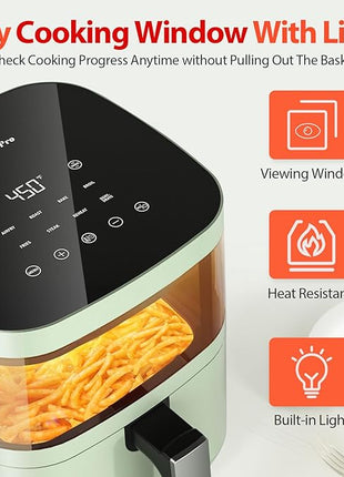 Air Fryer, Beelicious 8-in-1 Smart Compact 4QT Air Fryers, with Viewing Window, Shake Reminder, 450°F Digital Airfryer with Flavor-Lock Tech, Dishwasher-Safe & Nonstick, Light Green