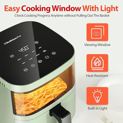 Air Fryer, Beelicious 8-in-1 Smart Compact 4QT Air Fryers, with Viewing Window, Shake Reminder, 450°F Digital Airfryer with Flavor-Lock Tech, Dishwasher-Safe & Nonstick, Light Green