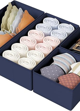 DIMJ Drawer Organizers Clothes, Set of 4 Dresser Organizer Bins, Fabric Closet Organizers and Storage, Shallow Drawer Dividers for Nursery, Clothing, Baby Clothes, Socks, Underwears, Tie (Navy Blue)