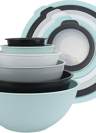 COOK WITH COLOR Mixing Bowls with TPR Lids - 12 Piece Plastic Nesting Bowls Set includes 6 Prep Bowls and 6 Lids, Microwave Safe Mixing Bowl Set (Mint)