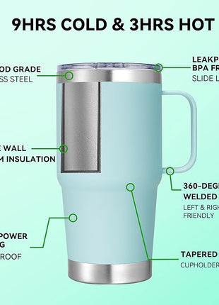 20 oz Stainless Steel Tumbler with Handle Bulk Metal Insulated Tumblers Travel Coffee Mug with Handle Double Wall Tumbler Cup with Lid and Straw, Mint Green 6 Pack