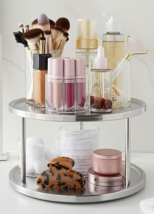Juvale 2-Tier Lazy Susan Spice Rack Organizer for Cabinet - 10.5 in, Stainless Steel - Kitchen Countertop Organizer & Spice Carousel for Pantry Organization