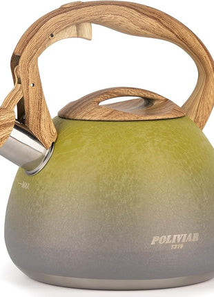 POLIVIAR Tea Kettle, 2.7 Quart Stovetop Tea Kettle, Audible Whistling Teapot with Crackle Finish, Food Grade Stainless Steel for Anti-Rust, Anti Hot Handle, Suitable for All Heat Sources (JX2023-LYG)
