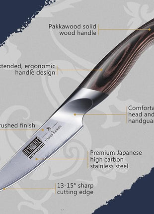HOSHANHO 3.75 inch Paring Knife, Japanese High Carbon Stainless Steel Small Kitchen Knives, Ultra Sharp Fruit Knife with Ergonomic Pakkawood Handle