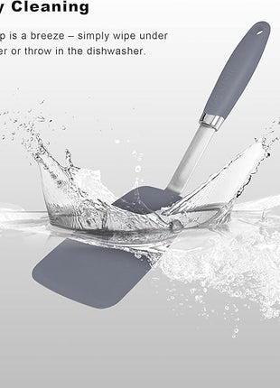 Silicone Spatulas Set Turners Tongs Cooking Utensils Set High Heat Resistant Kitchen Scraper Spatulas for Cooking Mixing Baking BPA Free Dishwasher Safe, Grey
